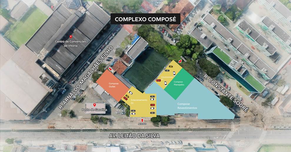 Mapa do complexo de loja Compose Revestimentos em Vitória ES